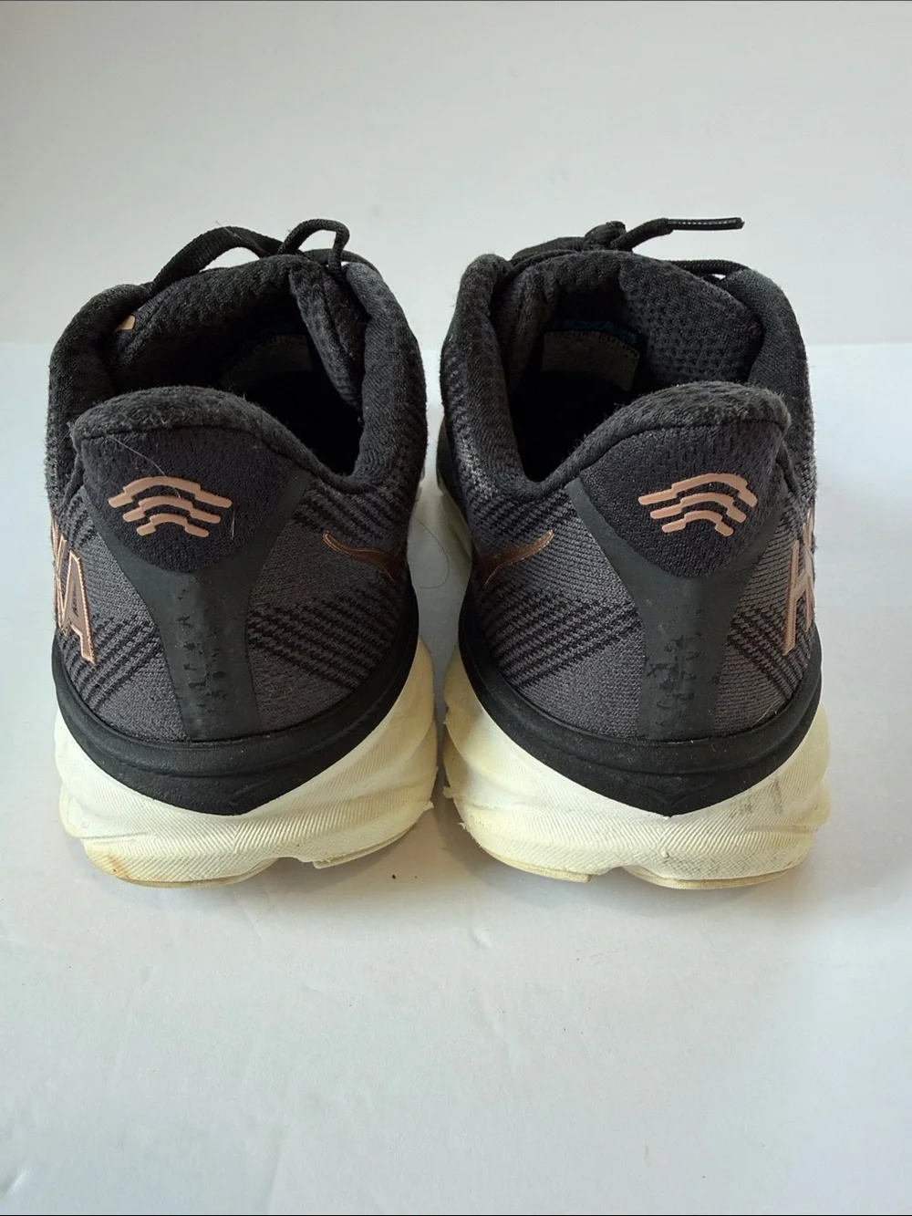 Hoka Women's Black Athletic Shoes with Rose Gold Logo